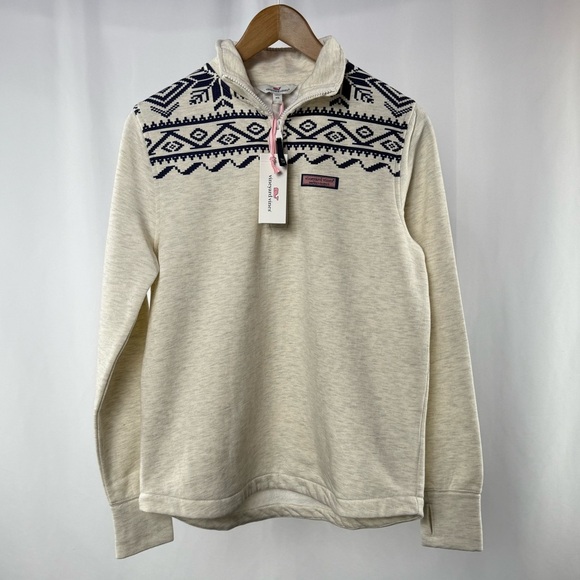 NWT Vineyard‎ Vines Fair Isle Brushed Terry Shep Shirt in Marshmellow Heather XS - Picture 1 of 7
